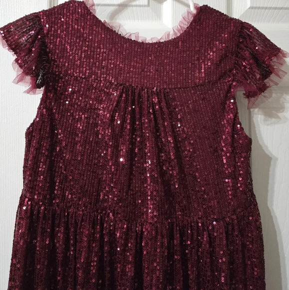 NWT M By MNK Sequined Babydoll Mini Party Dress in Burgundy, Tulle Trim Details. - Picture 11 of 15
